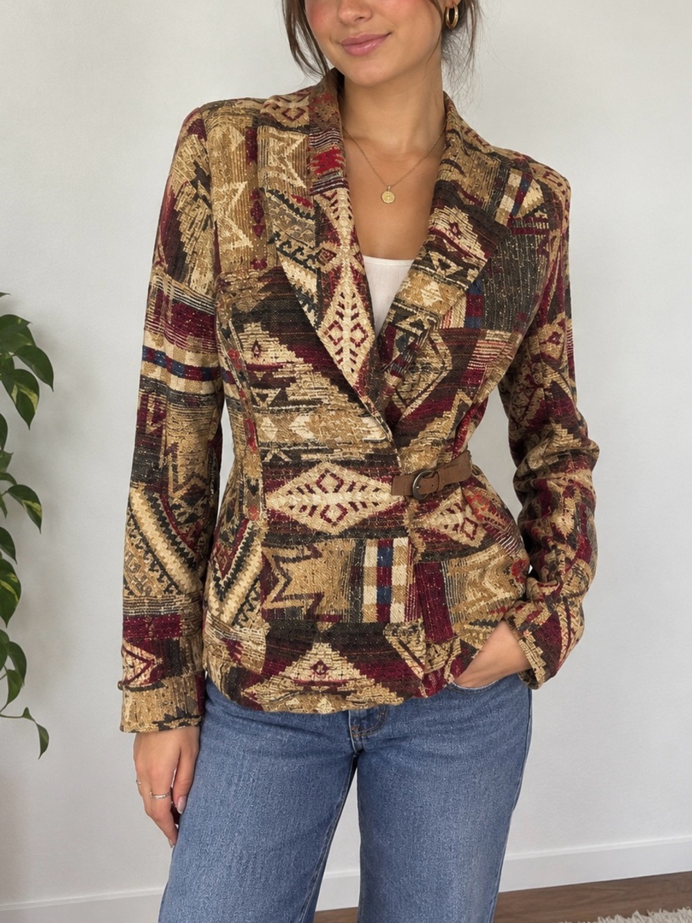 Vintage Ralph Lauren Western Aztec Print Blazer Cardigan Sweater Boho Indie Y2K